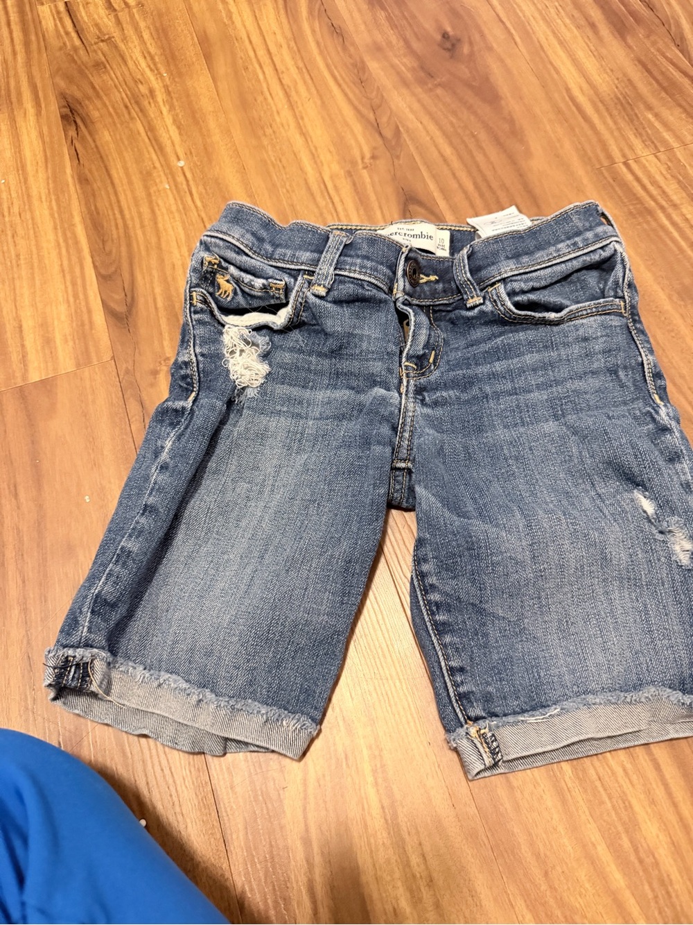 Abercrombie & Fitch Medium Blue Distressed Denim Bermuda Shorts